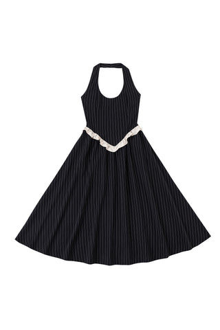 Tencel Stripe Halter Midi Dress Black