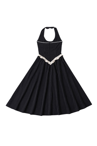 Tencel Stripe Halter Midi Dress Black