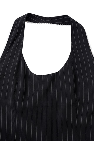 Tencel Stripe Halter Midi Dress Black