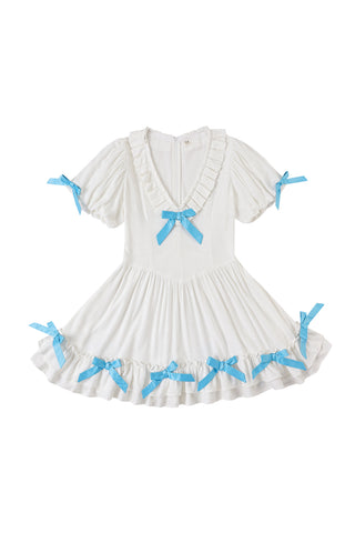 Bo Peep Dress Soft Linen White/Blue