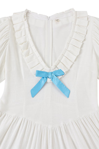 Bo Peep Dress Soft Linen White/Blue