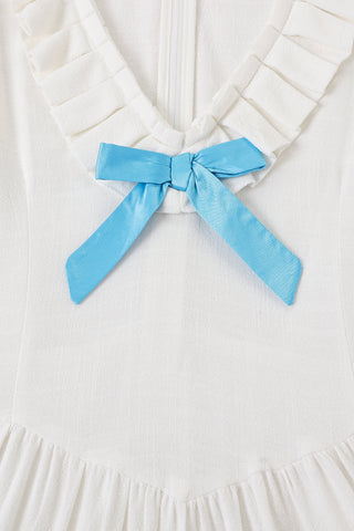 Bo Peep Dress Soft Linen White/Blue