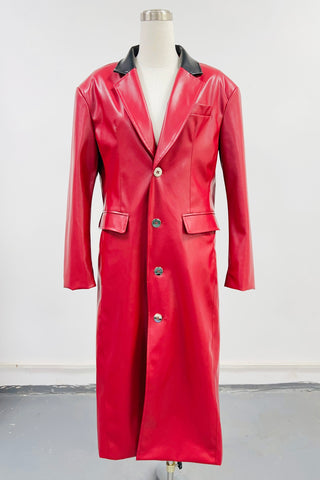 SAMPLE #122 - S Red Plant Leather Long Coat