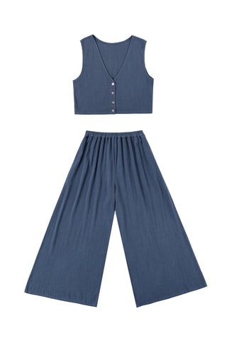 Soft Linen Vest and Pants Set Midnight