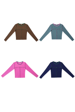 MYSTERY Seamed Long Sleeve Top Tencel Rib