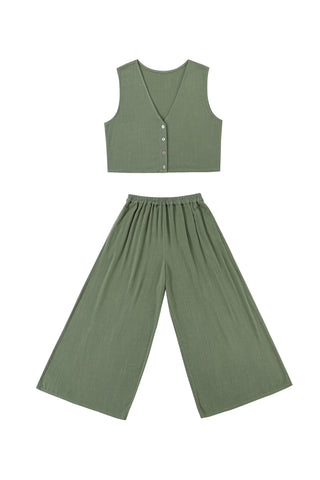 Soft Linen Vest and Pants Set Sage
