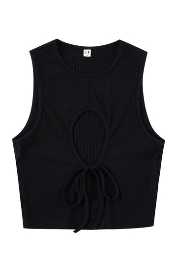 Hole-y Tencel Rib Crop Tank Black