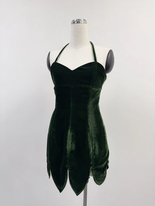 SAMPLE #355 - S Halterneck Velvet Tink Dress - Green