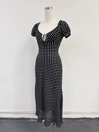 SAMPLE #356 - XS/S Silk Polka Dot Maxi Dress - Black
