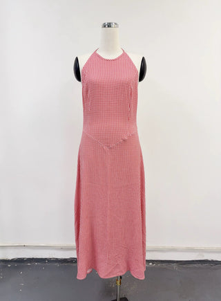 SAMPLE #363 - S/M Soft Linen Gingham Resort Dress - Red