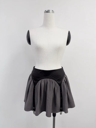 SAMPLE #365 - S Soft Linen Garter Mini Skirt - Gray / Black