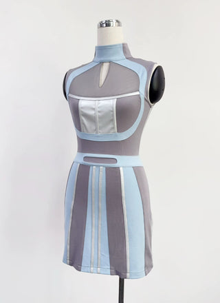 SAMPLE #366 - S Mesh Panel Cd Rom Retro Future Dress - Gray / Blue