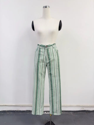 SAMPLE #370 - S Stripe Canvas Pants - Green