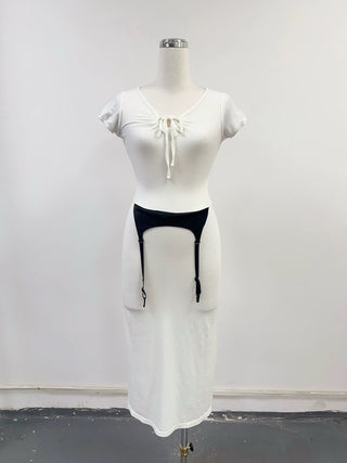 SAMPLE #372 - S Midi T-Shirt Garter Dress - White / Black