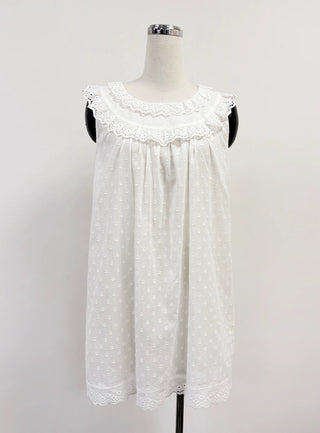 SAMPLE #376 - S Cotton Mini Babydoll Dress - White