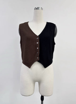 SAMPLE #377 - S Soft Linen Vest And Pants Set - Brown / Black