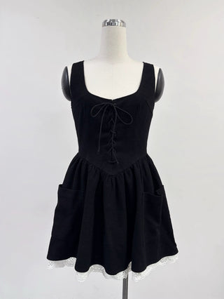 SAMPLE #378 - S Thick Linen Farm Chores Dress - Black