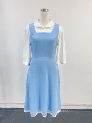 SAMPLE #379 - S Belle Dress And Apron Set - Blue / White