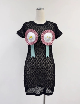 SAMPLE #380 - M 1St And 2Nd Place Sheer Lace Mini Dress - Black