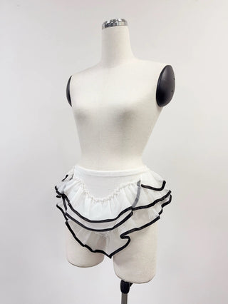 SAMPLE #391 - S Stretch Velvet Ruffle Recital Briefs - White/Black