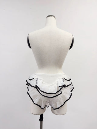 SAMPLE #391 - S Stretch Velvet Ruffle Recital Briefs - White/Black