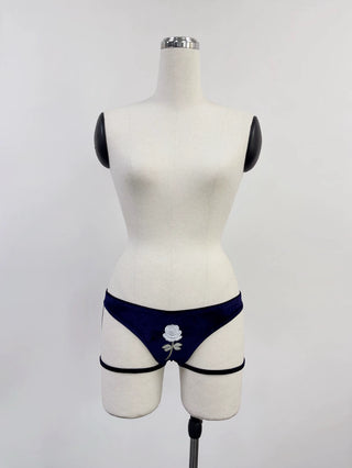 SAMPLE #393 - S Stretch Velvet Lady Di Bear Garter Briefs - Purple / White
