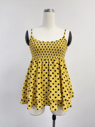 SAMPLE #394 - S Polka Dot Smock Top Empire Waist - Yellow/Black