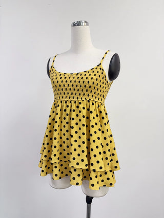 SAMPLE #394 - S Polka Dot Smock Top Empire Waist - Yellow/Black