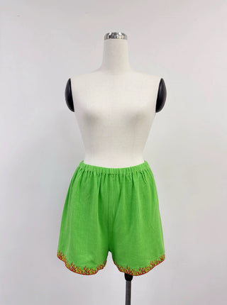 SAMPLE #395 - S Soft Linen Flaming Pull On Shorts - Lime Green