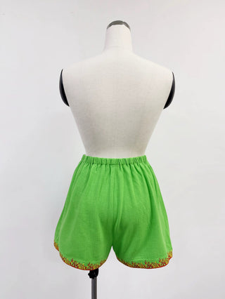SAMPLE #395 - S Soft Linen Flaming Pull On Shorts - Lime Green