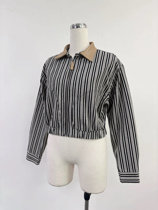 SAMPLE #398 - S Stripe Canvas Zip Jacket - Black Stripe