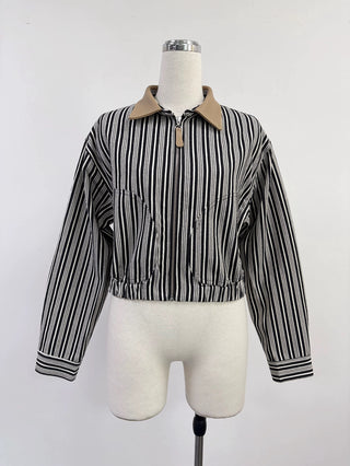 SAMPLE #398 - S Stripe Canvas Zip Jacket - Black Stripe