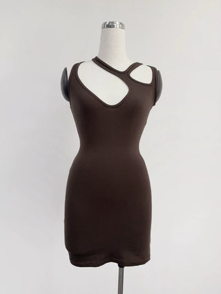 SAMPLE #400 - S Strappy Stretchy Jersey Mini Dress - Brown