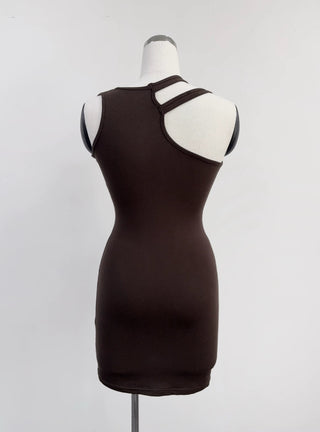 SAMPLE #400 - S Strappy Stretchy Jersey Mini Dress - Brown