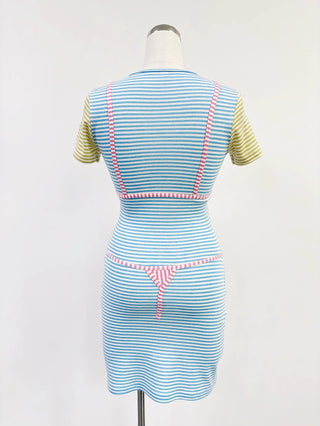 SAMPLE #401 - S Candy Stripe Bikini Bod Mini Dress - Blue / Pink