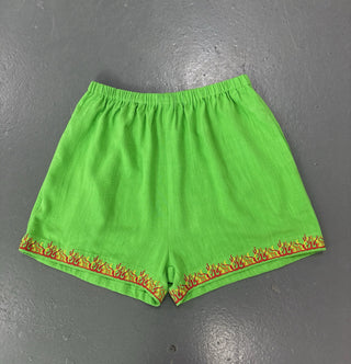 SAMPLE #405 - S Soft Linen Flaming Pull On Shorts - Lime Green