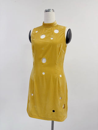 SAMPLE #407 - S/M Velveeta Mock Neck Mini Dress - Yellow