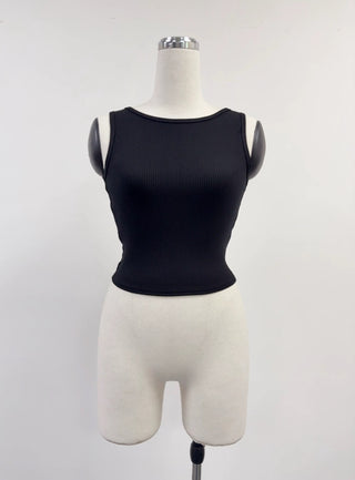 SAMPLE #408 - M Tencel Rib Backless Tank Top - Black