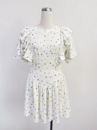 SAMPLE #413 - S Soft Linen Flutter Sleeve Mini Dress - Funfetti