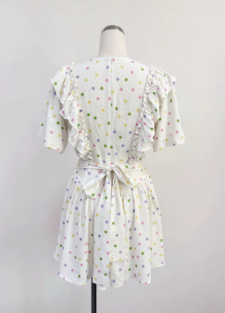 SAMPLE #413 - S Soft Linen Flutter Sleeve Mini Dress - Funfetti