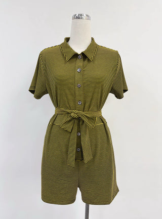SAMPLE #416 - S Button Up Stripe Stretchy Romper - Sexy Bee