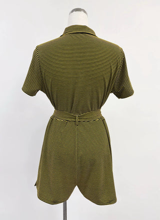 SAMPLE #416 - S Button Up Stripe Stretchy Romper - Sexy Bee