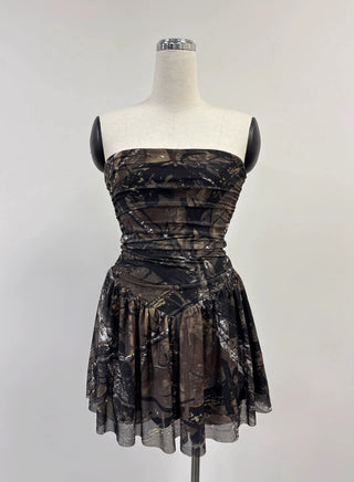 SAMPLE #418 - S Strapless Mesh Mini Dress - Forest Camo