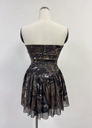 SAMPLE #418 - S Strapless Mesh Mini Dress - Forest Camo
