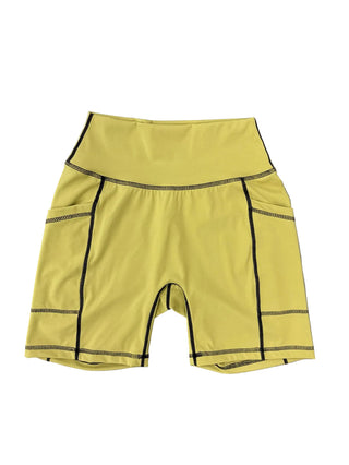 SAMPLE #420 - S Contrast Stitch Pocket Yoga Shorts - Yellow Green