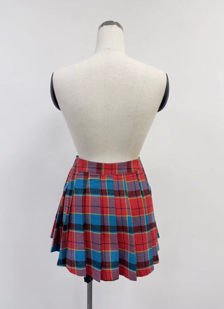 SAMPLE #421 - S Pleated High Waisted Mini Skirt - Red Plaid