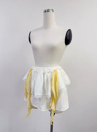 SAMPLE #422 - S Lace And Ribbon Mini Skirt - White / Yellow