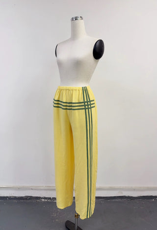 SAMPLE #424 - S Soft Linen Track Stripe Lazy Pants - Yellow / Green