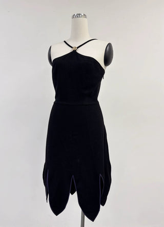 SAMPLE #427 - S Ursula Soft Linen Midi Dress - Black / Purple