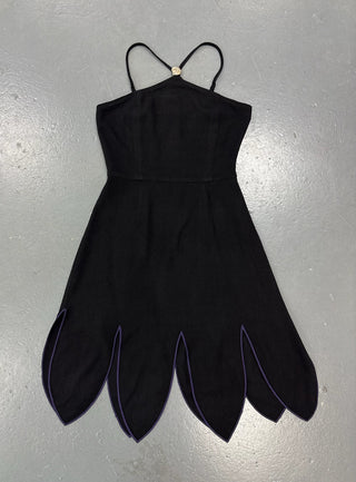 SAMPLE #427 - S Ursula Soft Linen Midi Dress - Black / Purple